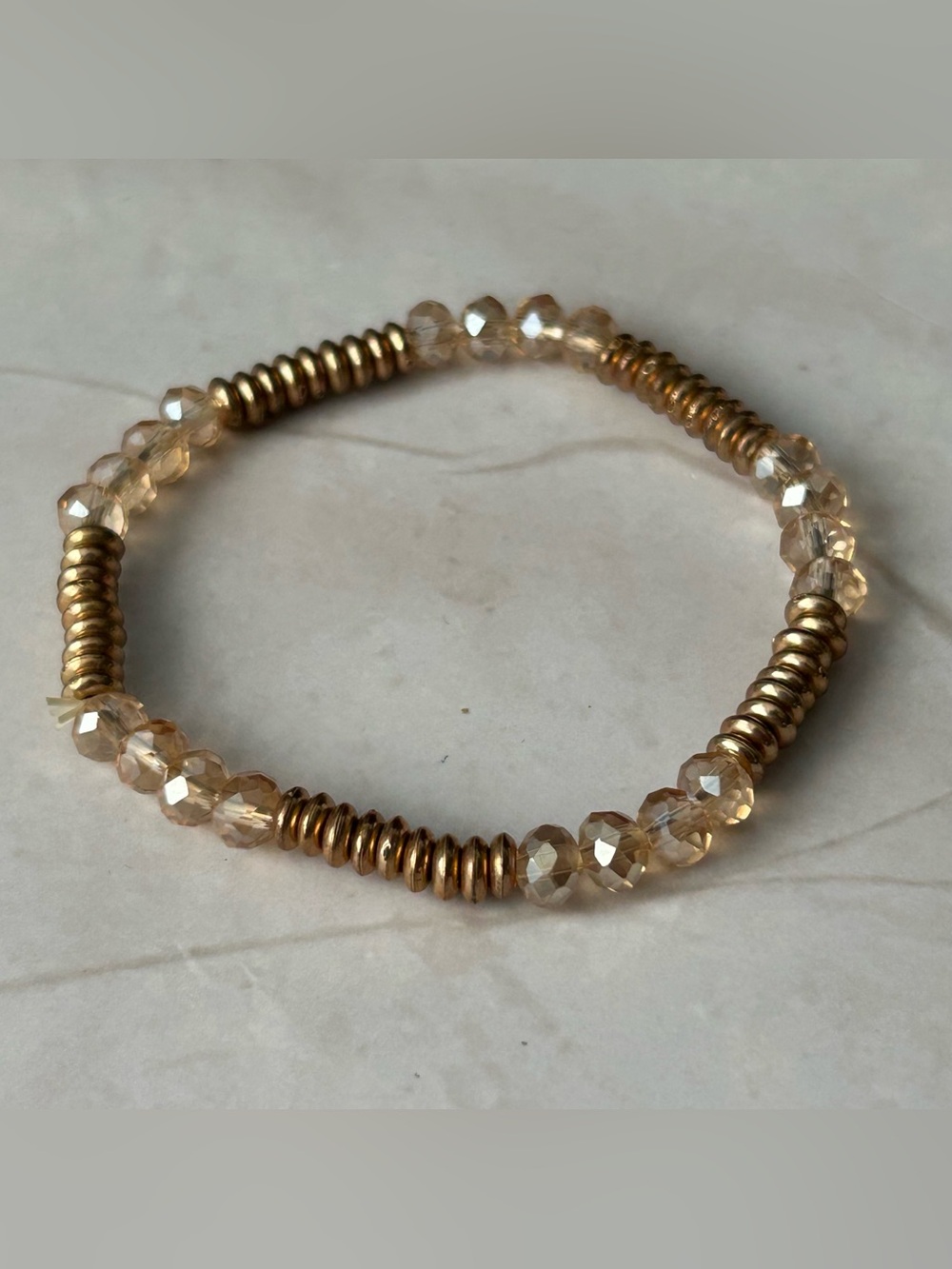Gold and Champagne Beaded Stretch Bracelet